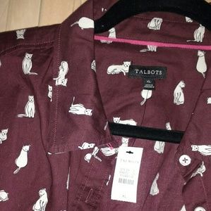 Talbots Maroon White Cat Tailored Shirt